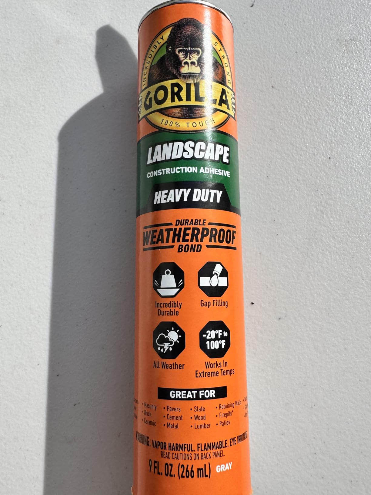 Gorilla Landscape Construction Adhesive, Heavy Duty Weatherproof Bond, Gray, 9 fl. oz. Cartridge customer photo 1