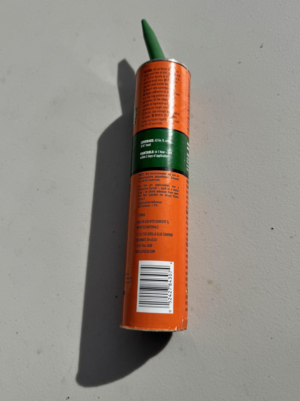 Gorilla Landscape Construction Adhesive, Heavy Duty Weatherproof Bond, Gray, 9 fl. oz. Cartridge customer photo 2