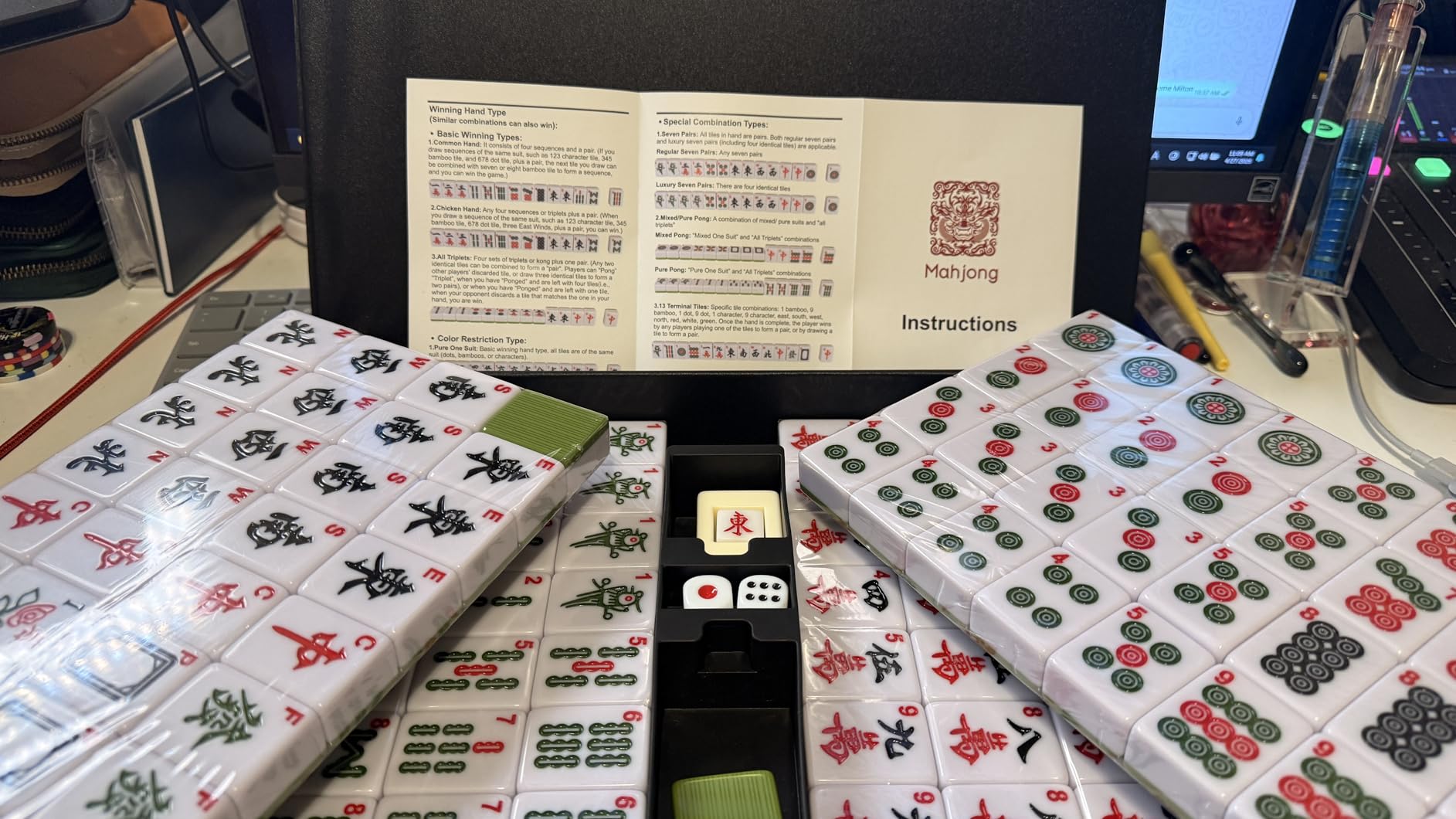 Pycoal Traditional Chinese Mahjong Tile Set, 1.4'' Melamine Mahjong Tiles Premium 146PCS Mahjong Set with Portable Carrying Case, Instruction Manual, Dice Set customer photo 1