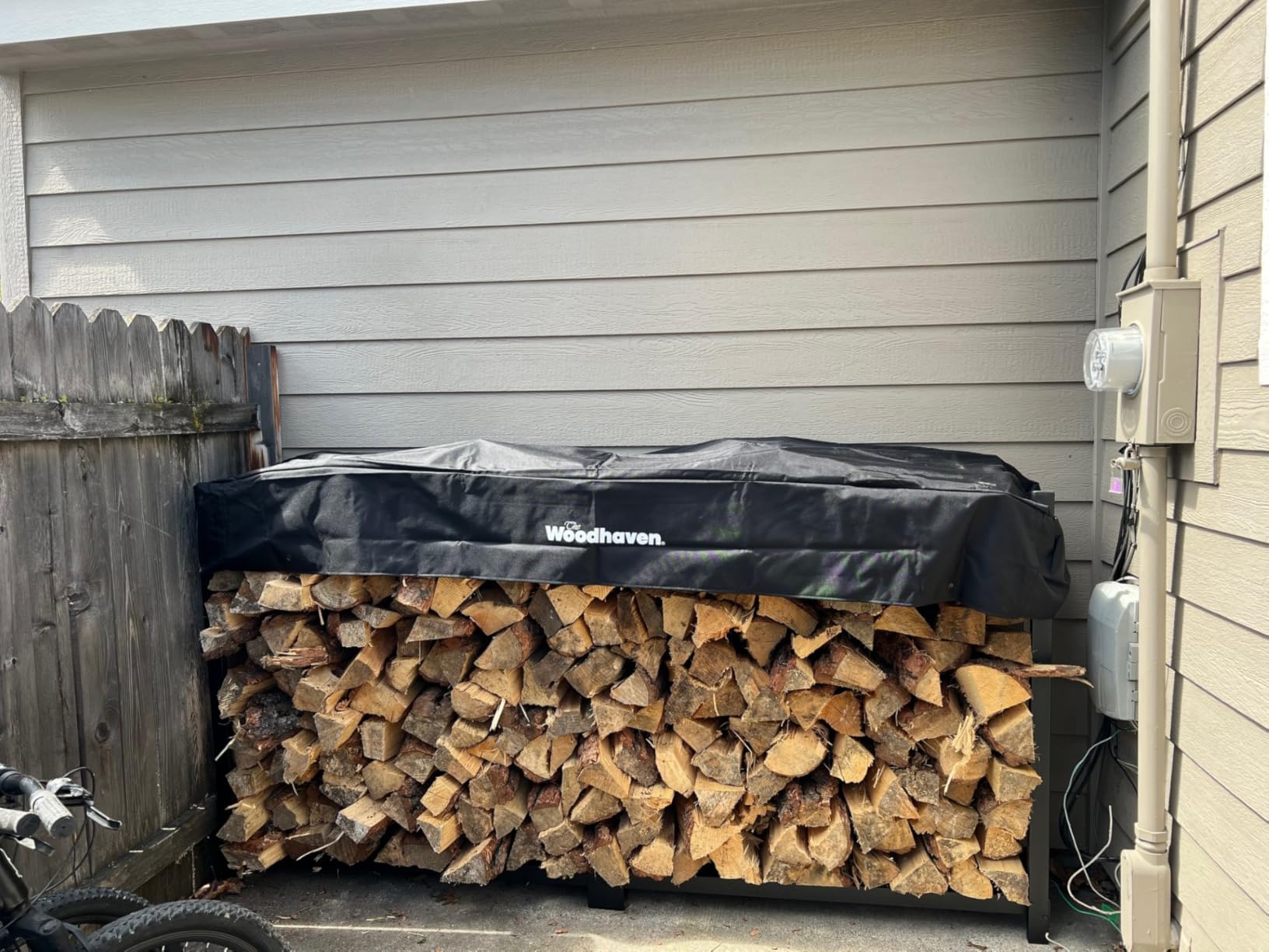 Woodhaven 8-Foot Firewood Rack - American Brand - 1/2 Cord Raised Lumber Storage Rack - Heavy-Duty Steel, Lifetime Structural Warranty (With Cover) customer photo 1