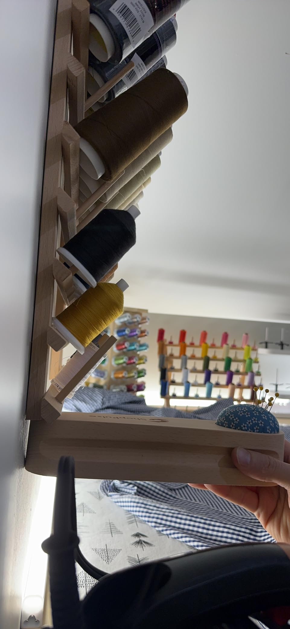 Threadart 120 Spool Cone Wood Thread Rack | Made of Hardwood, Sturdy, Freestanding or Wall Mount | For Sewing, Embroidery, Quilting, and Specialty Thread Storage customer photo 1