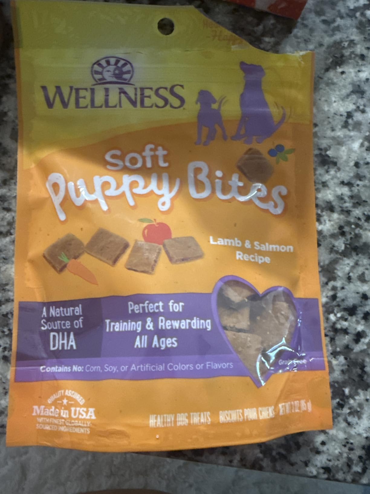 Wellness Soft Puppy Bites Dog Training Treats, Natural, Grain Free, Lamb and Salmon Recipe, 3 oz Bag customer photo 1
