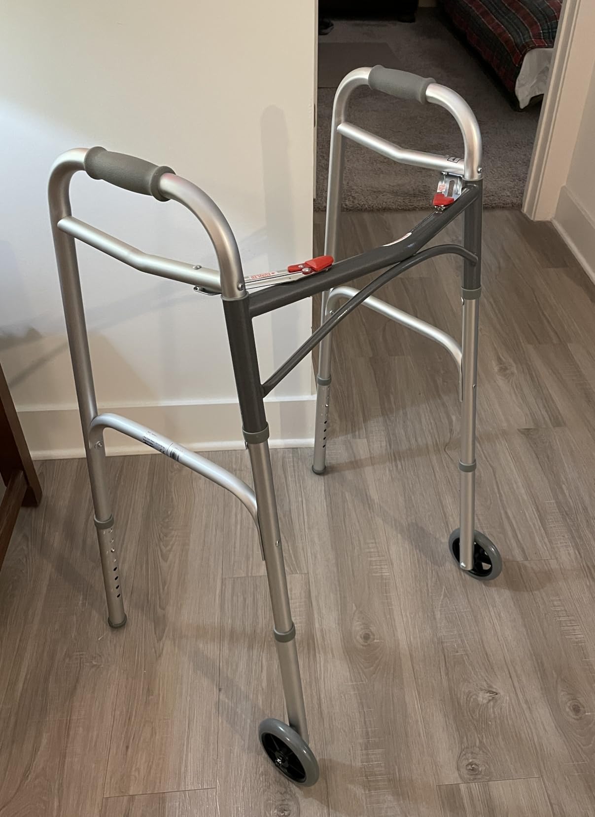 Drive Medical Two-Button Folding Walker with Wheels, Height Adjustable | Two-Button Rolling Walker Features Dual Push-Button Operation, Adjustable Height and Durable Aluminum Frame customer photo 2