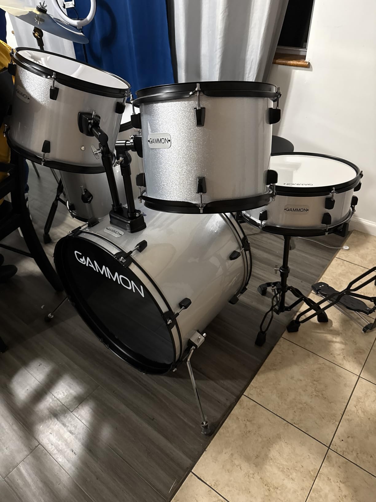 Gammon Percussion Full Size Complete Adult 5-Piece Drum Set with Cymbals, Stands, Stool, and Sticks - Black customer photo 2