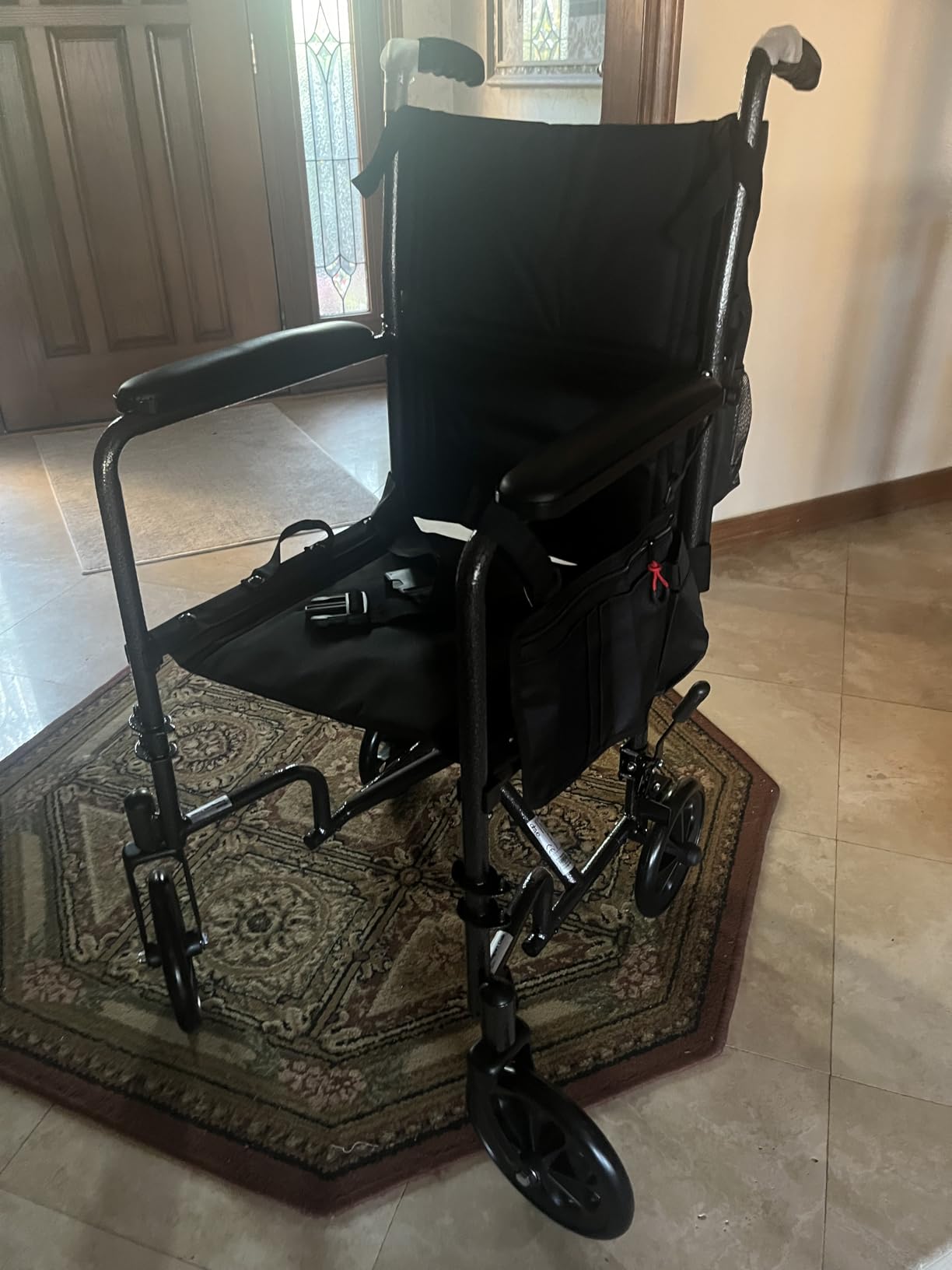 Drive Medical Lightweight Folding Transport Wheelchair - Reliable Mobility Support - Durable Steel Frame - Swing-Away Footrests - Compact Travel Design - Silver customer photo 2