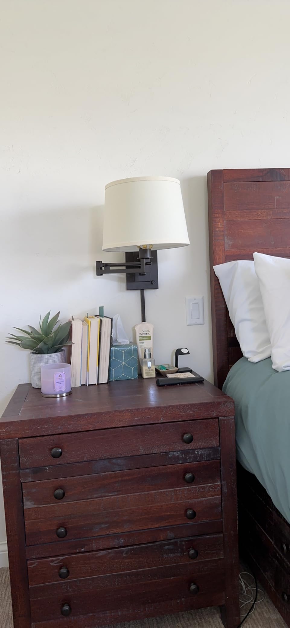Franklin Iron Works Easley Modern Swing Arm Adjustable Wall Lamp with Cord Matte Bronze Brown Plug-in Light Fixture Dimmable Fabric Drum Shade for Bedroom Bedside Living Room Reading Kitchen customer photo 1