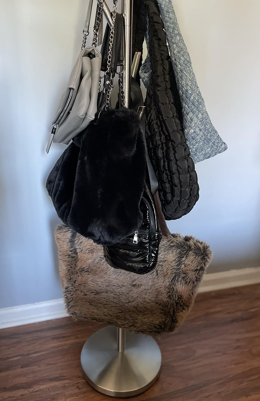 Adesso Evergreen Coat Rack with Brushed Steel Finish, Space-Saving Entryway Organizer Perfect for Coats, Bags, Purses and Hats, 6 Hooks, 67