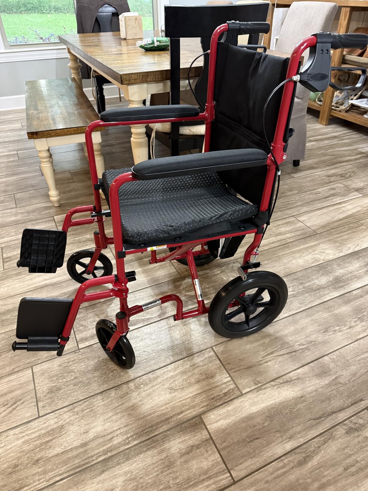 Drive Medical Lightweight Expedition Folding Transport Wheelchair - Ultra Lightweight Mobility Support for Seniors & Adults - Strong Aluminum Frame - Hand Brakes - Compact Folding Travel Chair - Red customer photo 2