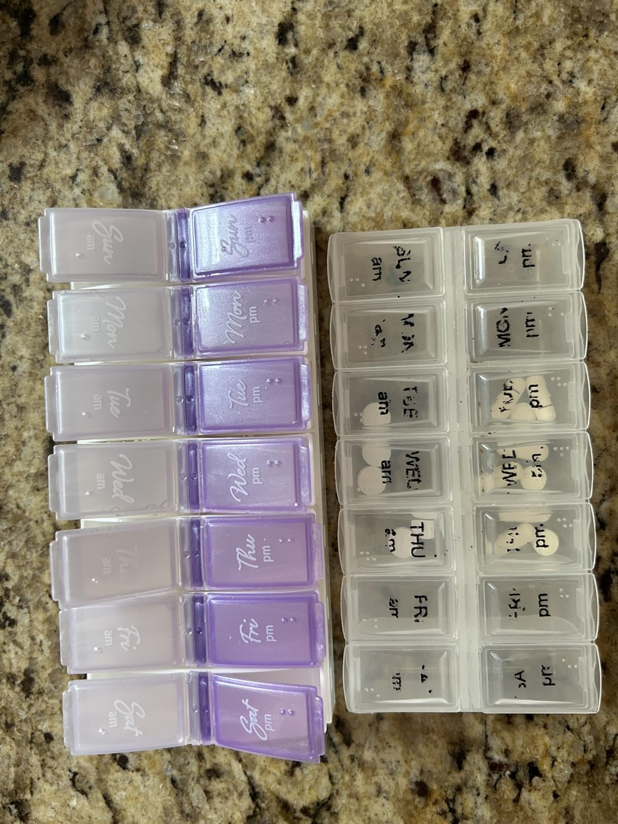 EZY DOSE Weekly AM/PM Pill Organizer, 7-Day Vitamin Container and Daily Medication Box with Large Pop-Out Compartments, 2 Times a Day Pill Holder, Blue and Purple Lids, Travel-Friendly Design customer photo 1