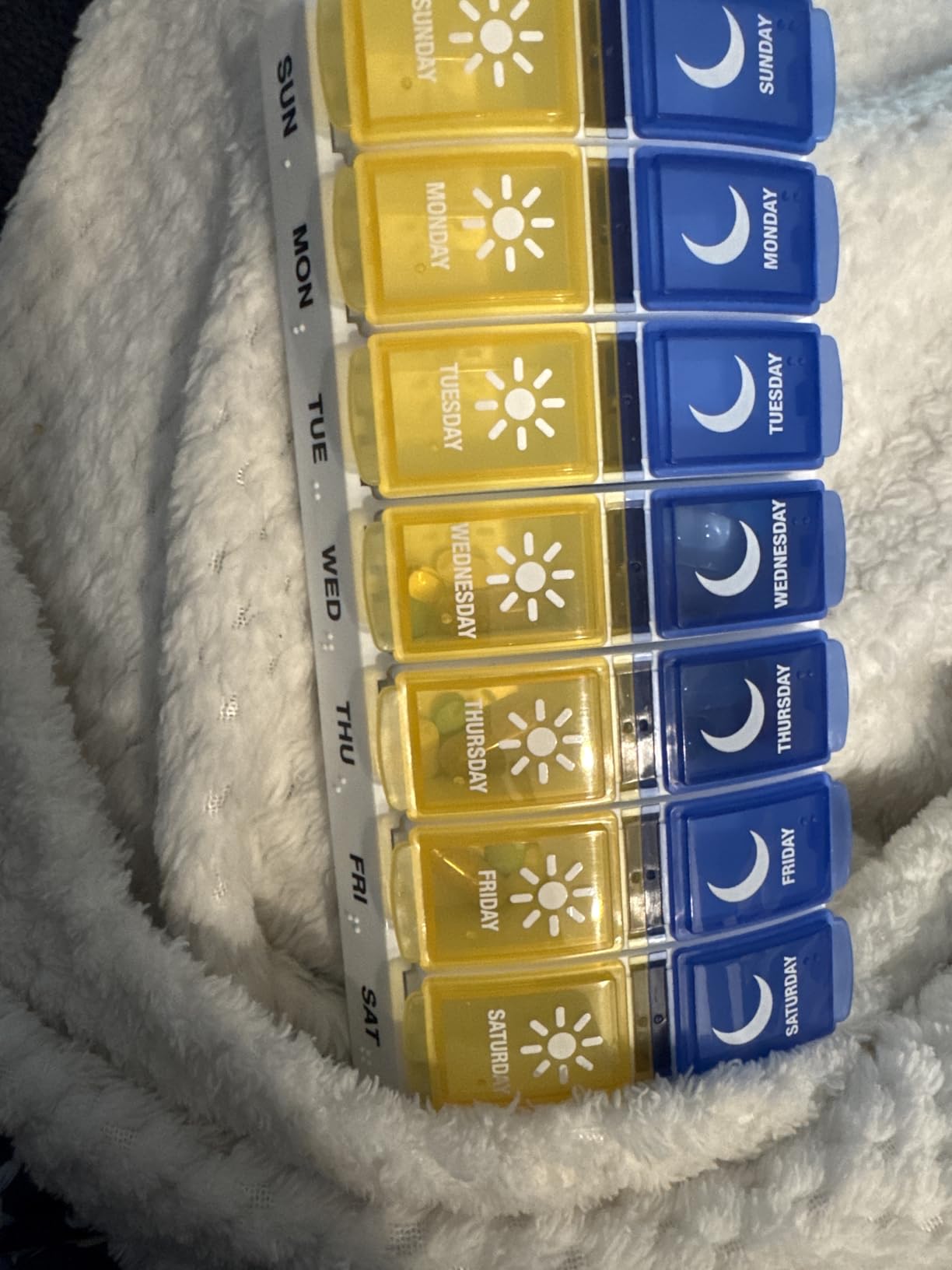 EZY DOSE Weekly AM/PM Pill Organizer, 7-Day Vitamin Container and Daily Medication Box with Large Pop-Out Compartments, 2 Times a Day Pill Holder, Blue and Purple Lids, Travel-Friendly Design customer photo 2