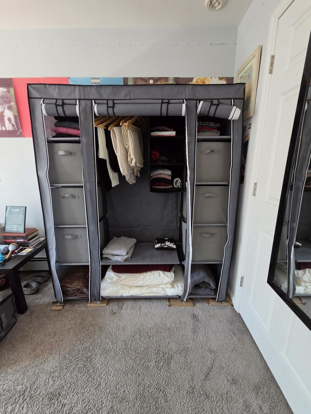 SONGMICS Closet Wardrobe, Portable Closet for Bedroom, Clothes Rail with Non-Woven Fabric Cover, Clothes Storage Organizer, 59 x 17.7 x 69 Inches, 12 Compartments, Gray ULSF03G customer photo 1