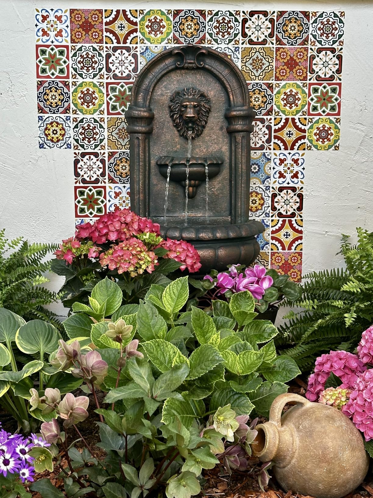 Teamson Home 32.1 in. Wall-Mounted Lion Head Stone LED Outdoor Water Fountain for Gardens, Landscaping, Patios, Balconies, Lawns to Create a Calming Oasis in Outdoor Living Spaces, Antique Bronze customer photo 1