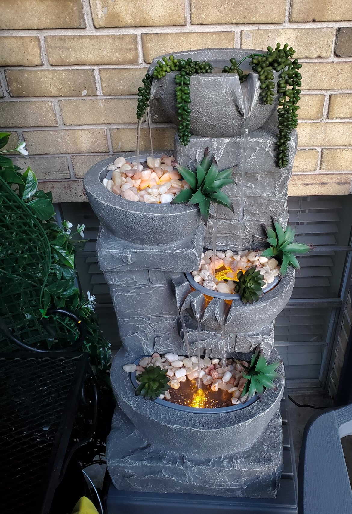 Teamson Home 33.25 in. Cascading Bowls and Stacked Stones LED Outdoor Water Fountain for Gardens, Landscaping, Patios, Balconies, and Lawns for a Calming Oasis in Outdoor Living Spaces, Stone Gray customer photo 1