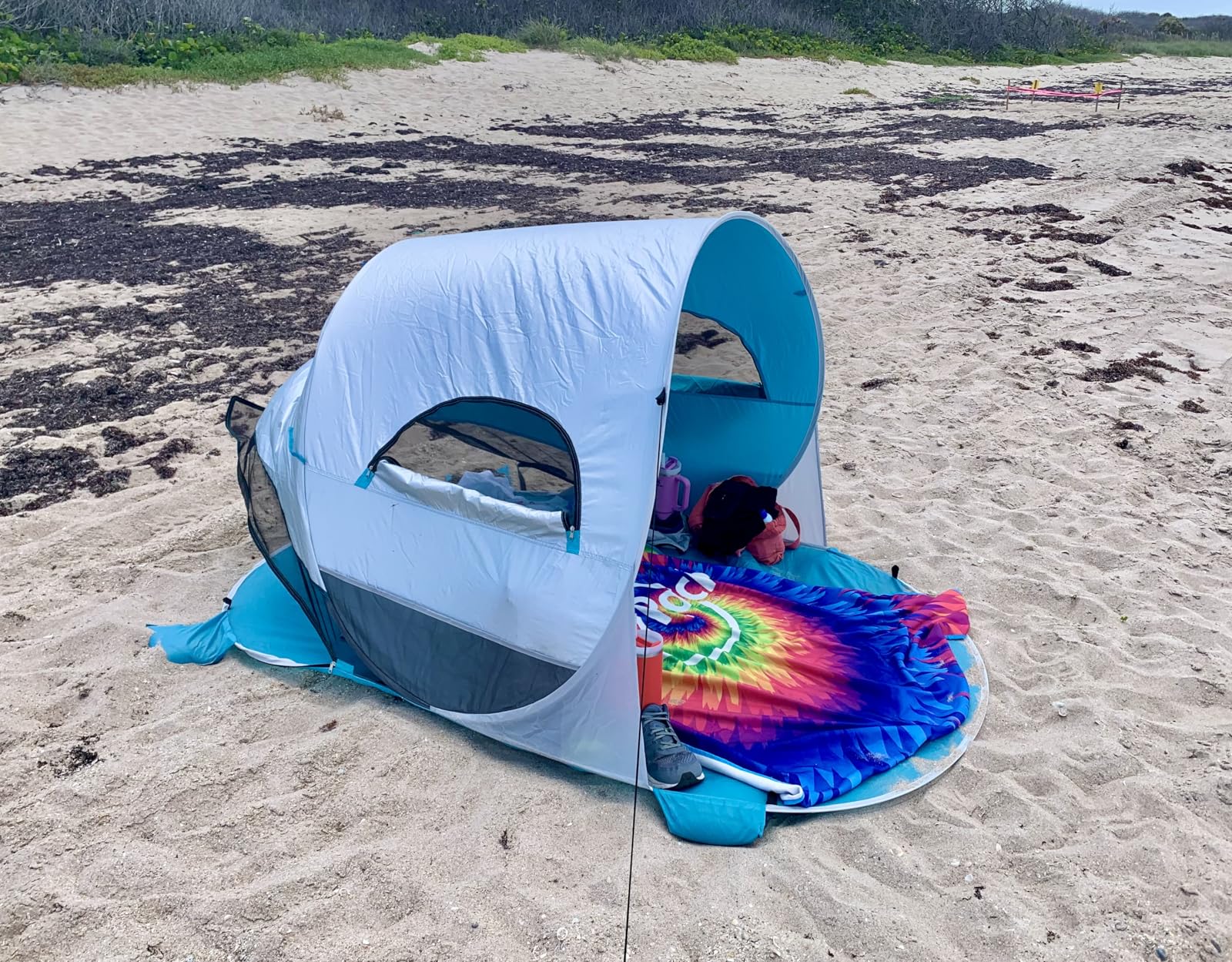 Wolfwise Pop up Beach Tent Sun Shelter with UPF50+ UV Protection, Instant Easy Setup Popup Beach Shade Canopy for 3 Person, Portable & Foldable with Carrying Bag, 87 x57x47 in, Blue customer photo 1