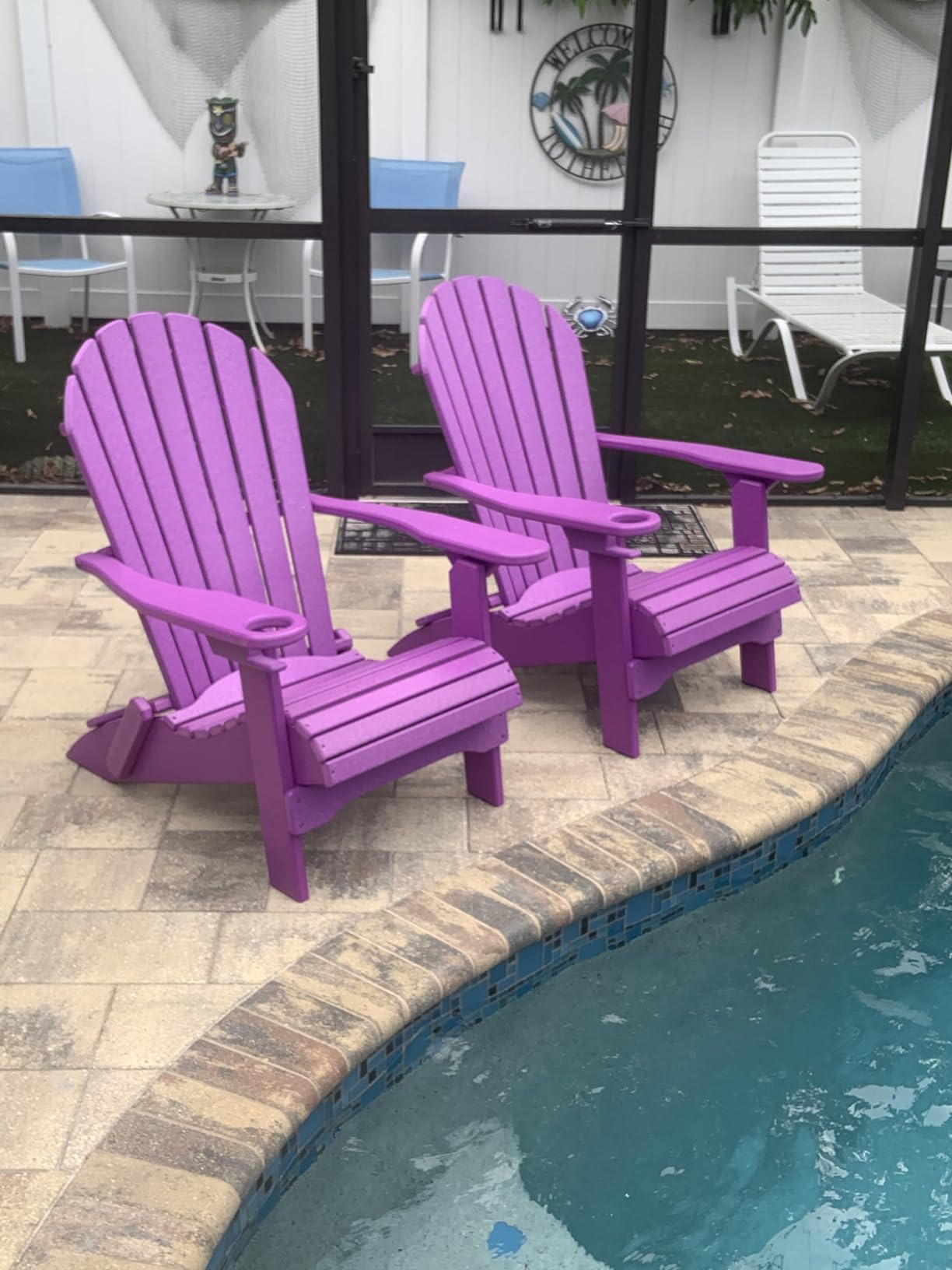 Ecommersify Folding Adirondack Chair with Cup Holder - (Aruba Blue) - Heavy Duty Recycled Poly Lumber Folding Chair - Amish Crafted Outdoor Furniture - Made in USA customer photo 1