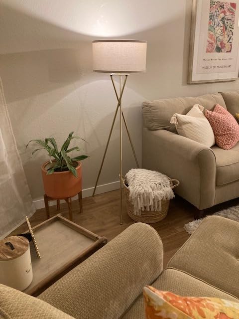 Brightech Jaxon LED Floor lamp, Modern Lamp for Living Rooms & Offices, Tall Lamp with Contemporary Drum Shade, Gold Tripod Standing Lamp for Bedroom Reading, Great Living Room Decor - Brass customer photo 1
