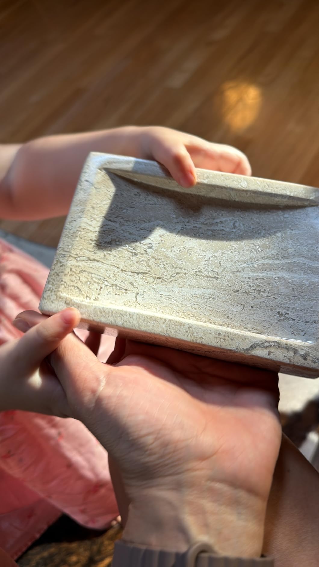 Oval Travertine Vessel Sink - Natural Stone Wash Basin, Hand-Carved Bathroom Sink with Chiseled Exterior & Polished Interior, Above Counter Vanity Basin (Includes Matching Soap Tray) customer photo 1