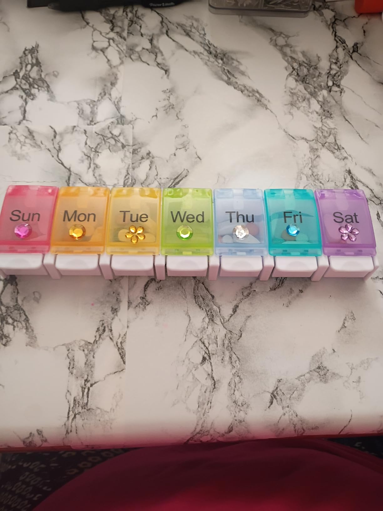 AUVON Weekly Pill Organizer Arthritis Friendly, BPA Free Travel 7 Day Pill Box Case with Spring Open Design and Large Compartment to Hold Vitamins, Cod Liver Oil, Supplements and Medication customer photo 2