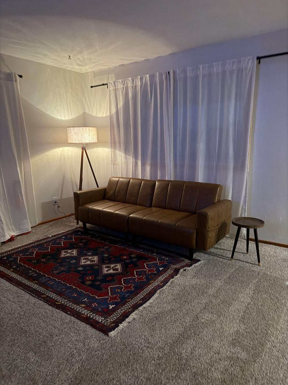 LEPOWER Wood Tripod Floor Lamp, Mid Century Standing Lamp, Modern Design Studying Light for Living Room, Bedroom, Study and Office, Flaxen Linen Shade with E26 Base Brown customer photo 1