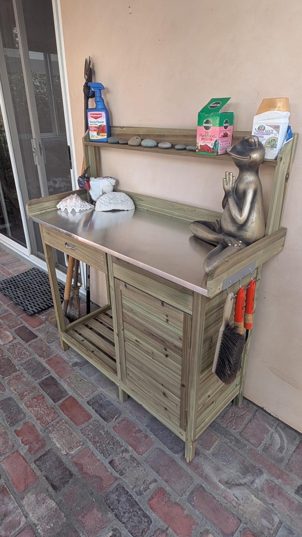 Yaheetech Outdoor Garden Potting Bench Table Work Bench Metal Tabletop W/Cabinet Drawer Open Shelf Natural Wood customer photo 1