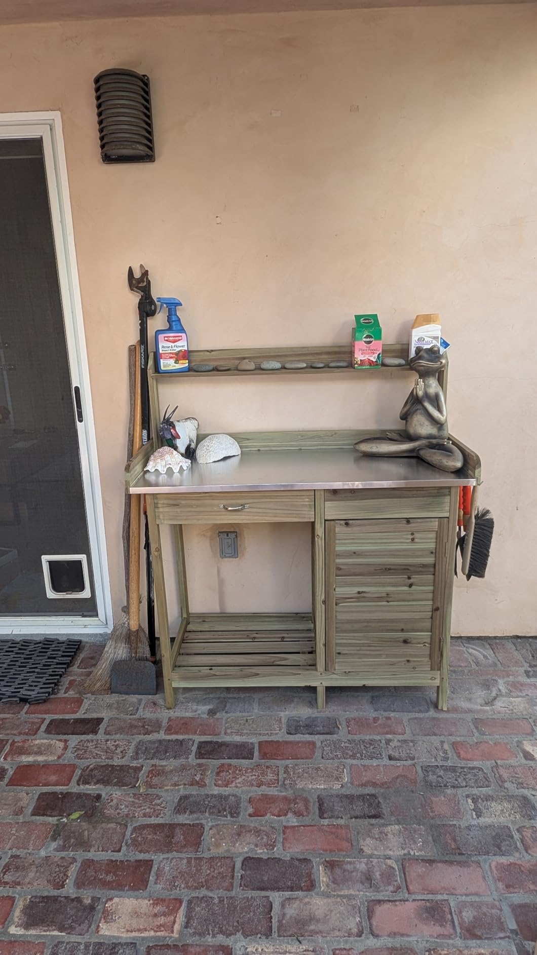 Yaheetech Outdoor Garden Potting Bench Table Work Bench Metal Tabletop W/Cabinet Drawer Open Shelf Natural Wood customer photo 2
