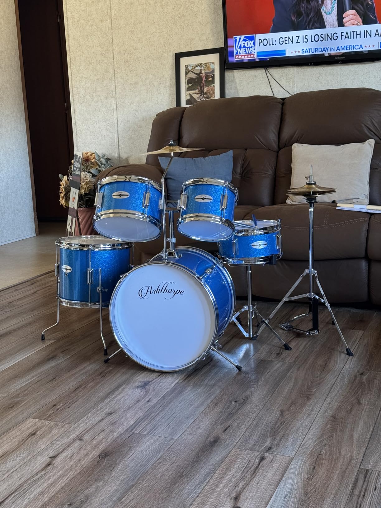 Ashthorpe 5-Piece Complete Junior Drum Set with Genuine Brass Cymbals - Advanced Beginner Kit with 16