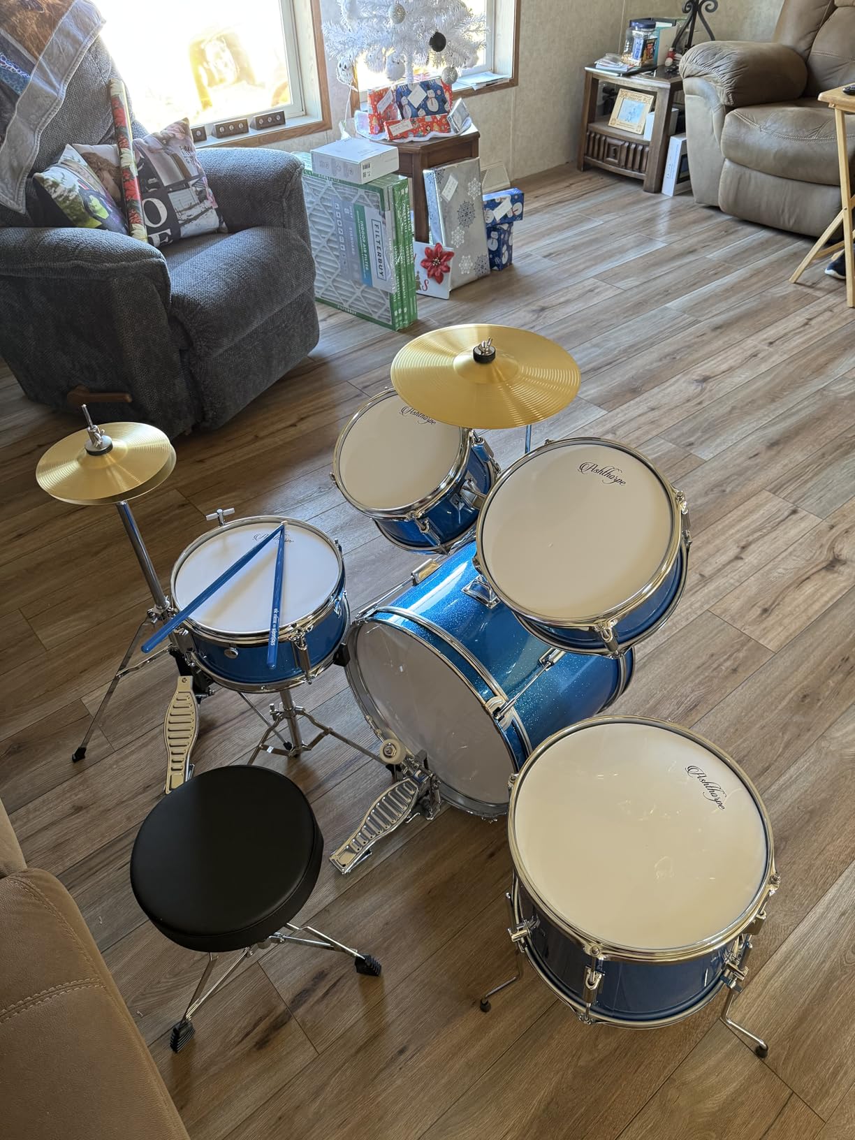 Ashthorpe 5-Piece Complete Junior Drum Set with Genuine Brass Cymbals - Advanced Beginner Kit with 16