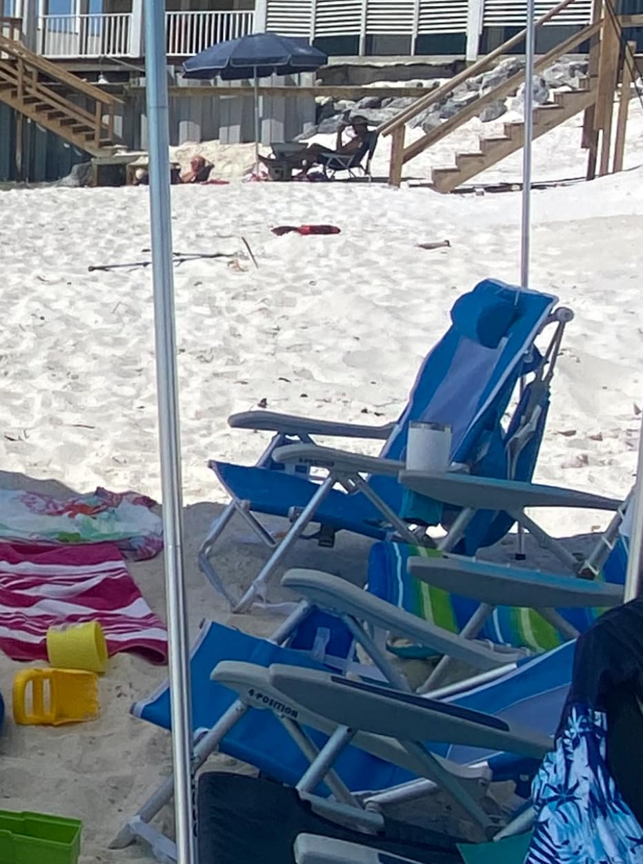 GCI Outdoor Sunshade Backpack Beach Chair | Reclining Folding Canopy Chair with Durable Armrests, Drink Holder & Carry Straps, Perfect for Beach Trips & Picnics - Saybrook Blue customer photo 2