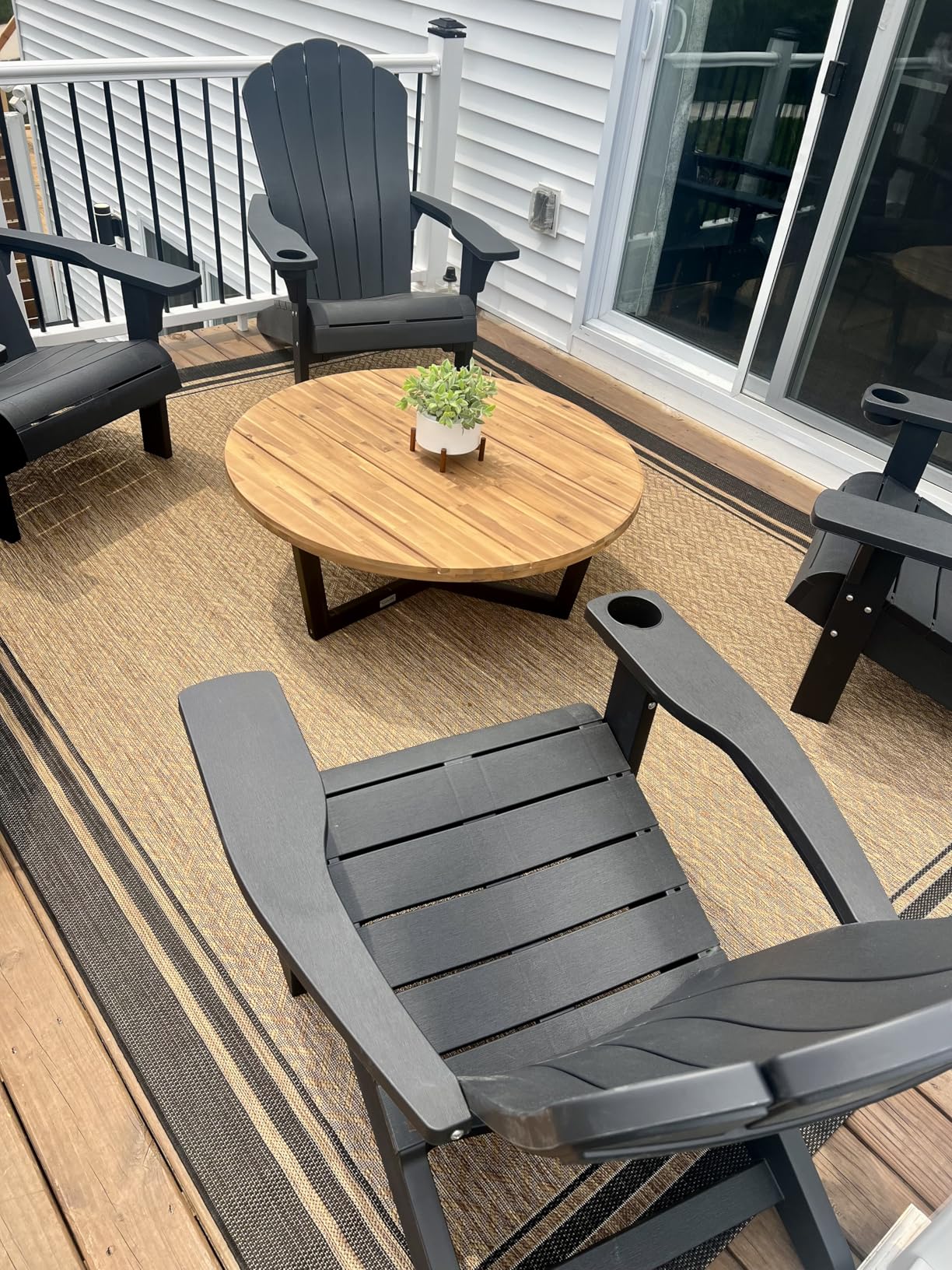 Gertmenian Indoor/Outdoor Flatweave Area Rug - 5x7 Standard, Stain & UV Resistant, Ideal For Deck, Patio, Poolside, Mudroom - Simple Border, Black Tan, 21490 customer photo 2