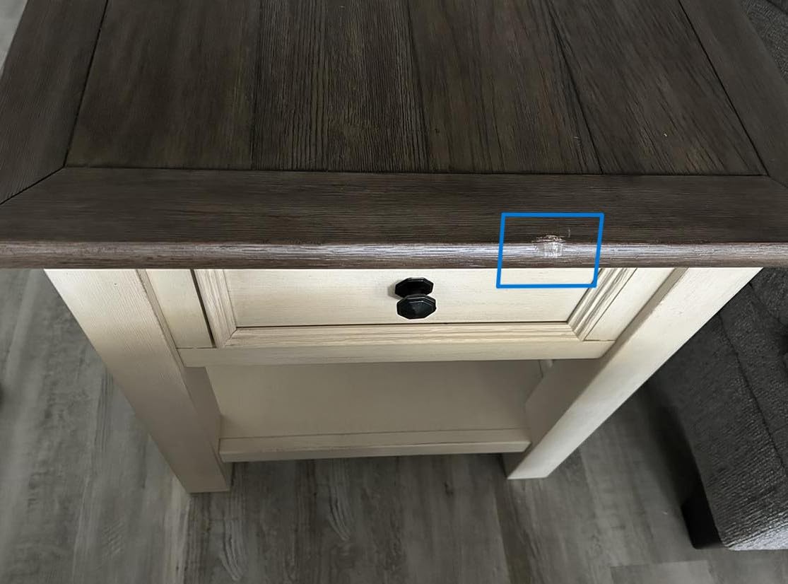 Signature Design by Ashley Bolanburg End Table for Living Room, Two-Tone Distressed Wood Side Table with Smooth-Gliding Drawer, Farmhouse Plank-Style Top, Antique White/Oak customer photo 2