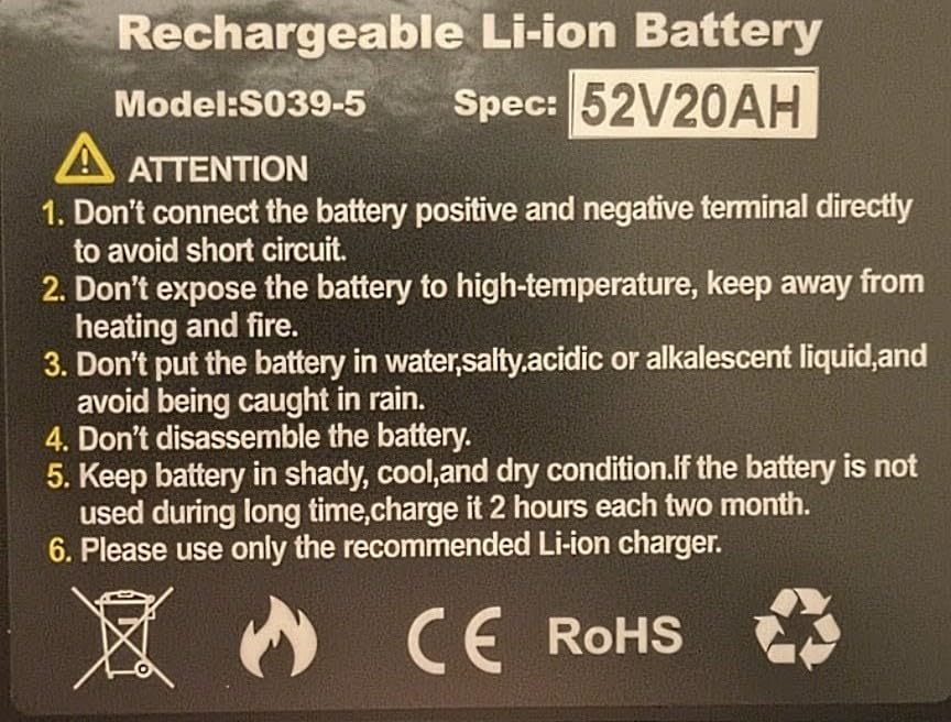 Joyisi 52V 20AH Ebike Battery with 3A Charger and BMS Protection Board for 1600W 1500W 1000W 750W 500W 350W 200W Electric Bike Motor Kits customer photo 2