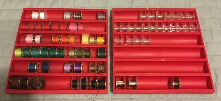 Square Bobbin Organizer - Holds 60+ Bobbins - Flexible Plastic Holder for Sewing Machine, Embroidery, & Quilting Bobbin Storage, Red customer photo 2