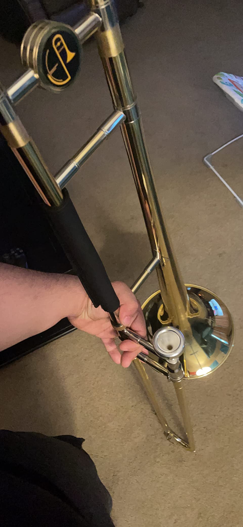 Eastar Bb Tenor Slide Trombone for Beginners Students, B Flat Brass Plated Trombone Instrument with Mouthpiece, White Gloves, Cleaning Kit, ETB-330, Golden customer photo 2