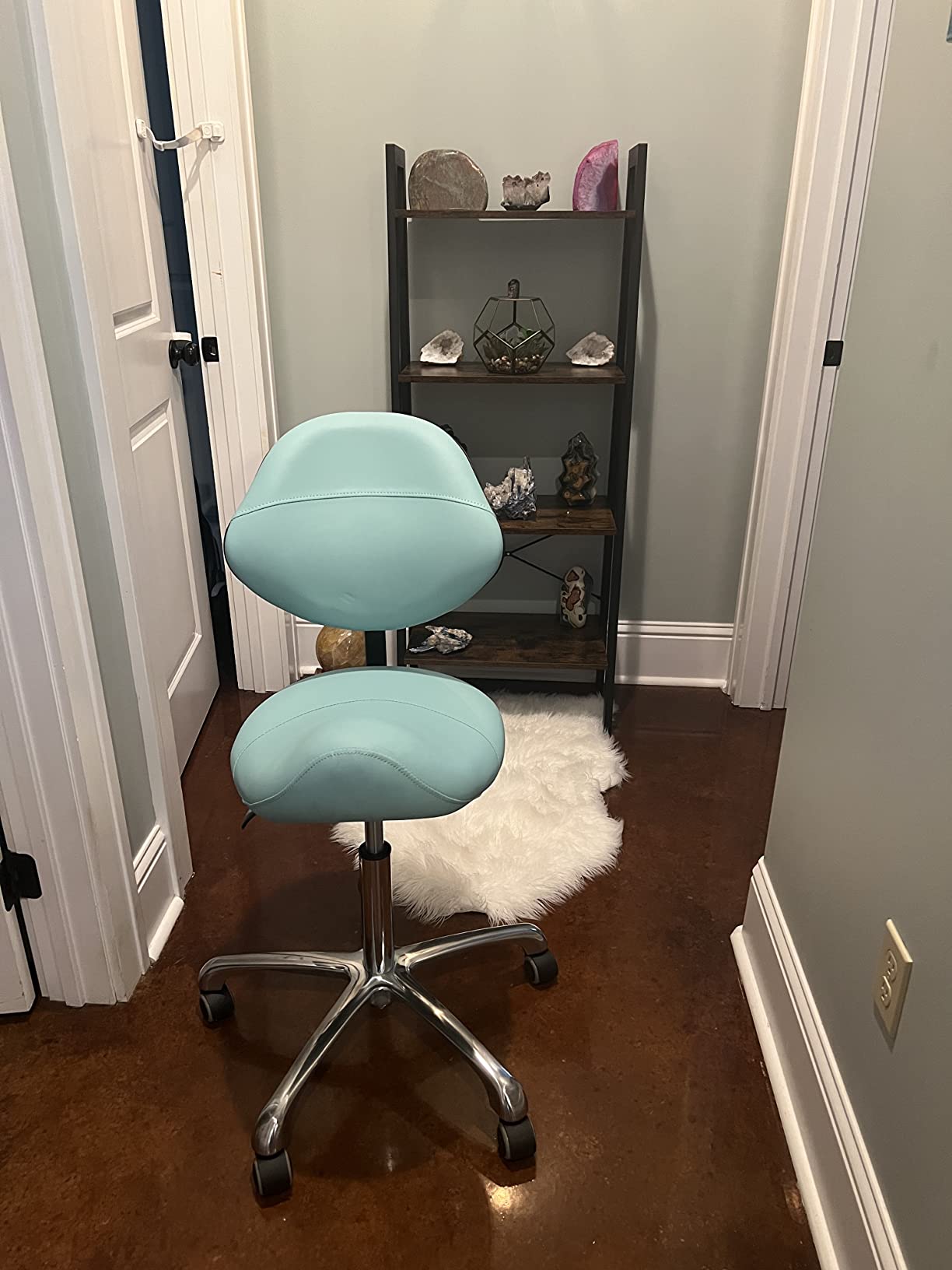 Grace&Grace Professional Saddle Stool Series Hydraulic Swivel Comfortable Ergonomic with Heavy Duty Metal Base for Clinic Dentist Spa Massage Salons Studio (Green, with Adjustable Back) customer photo 1