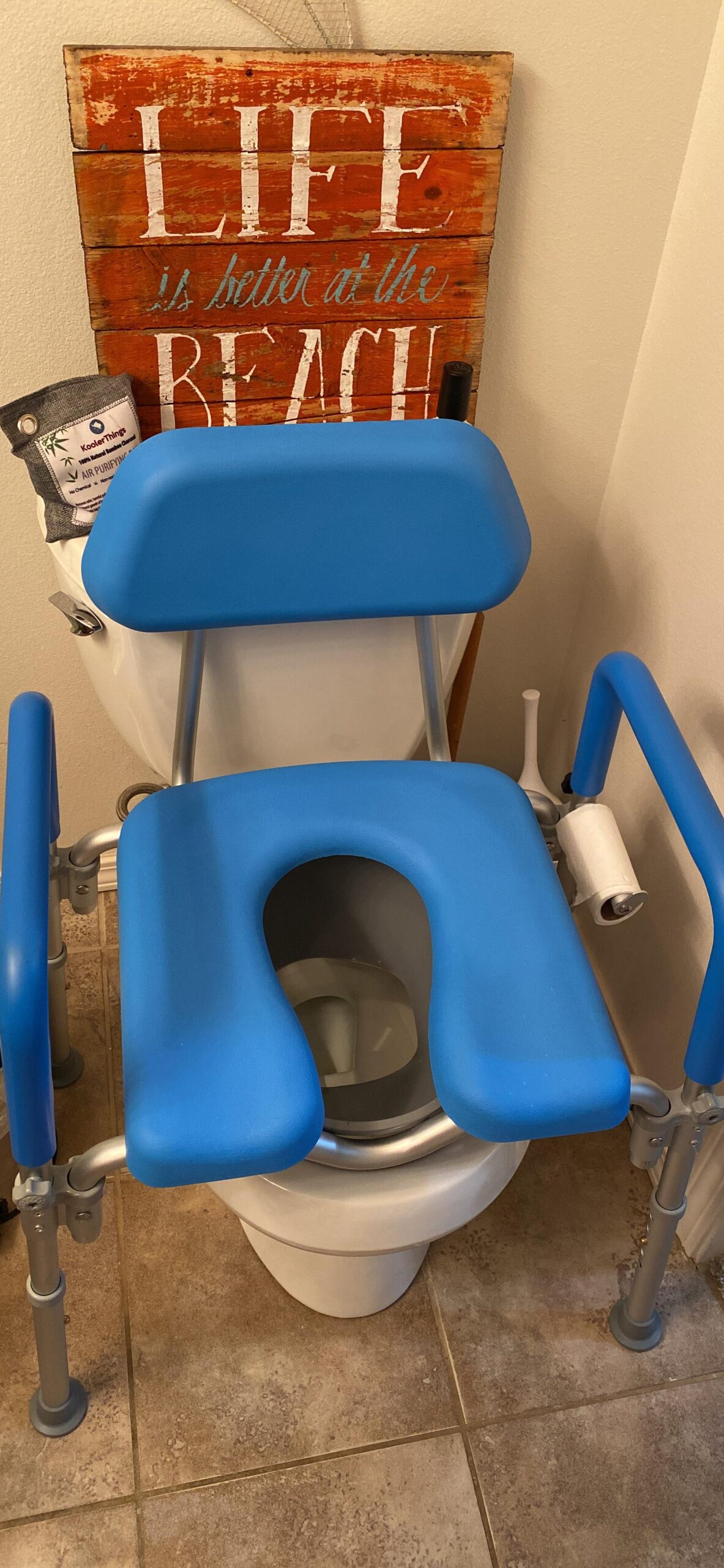 Dignity Ultra-Premium Padded Commode Shower Chair, Comfortable Raised Toilet Seat with Padded Arm Handles and Backrest, for Seniors, Elderly, Adjustable Height, Includes Commode Pail and Lid, Blue customer photo 1