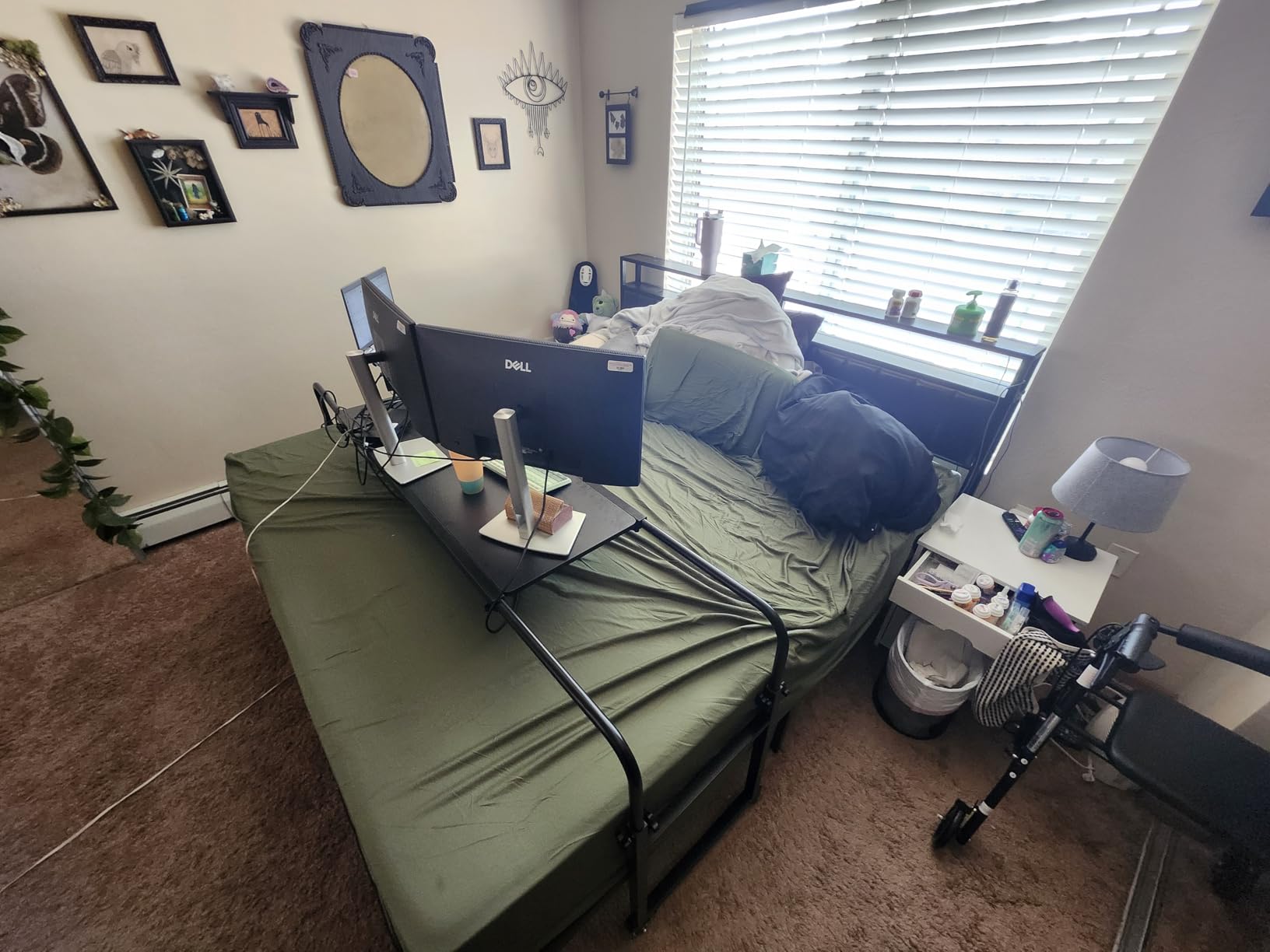TigerDad Adjustable Overbed Table with Wheels, Mobile Laptop Desk on Wheels for King Queen Bed, Height Adjustable Rolling Computer Cart with Stand, Ancient Oak customer photo 1