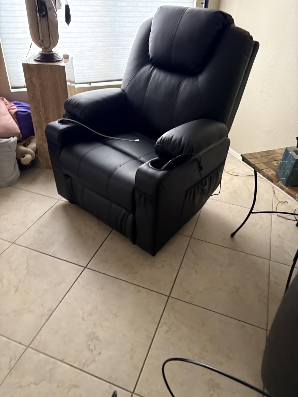 MCombo Electric Power Lift Recliner Chair Sofa with Massage and Heat for Elderly, 3 Positions, 2 Side Pockets, and Cup Holders, USB Ports, Faux Leather 7040 (Dark Brown, Medium) customer photo 1