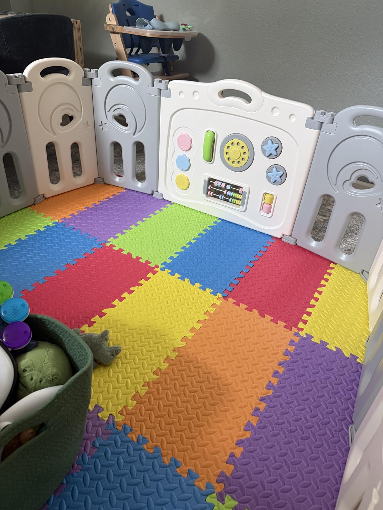 Fortella Cloud Castle Foldable Playpen, Baby Safety Play Yard with Writing Whiteboard and Activity Wall, Pack and Play for Toddlers 1-3, Indoors or Outdoors (Multicolor 14 Panel) customer photo 1