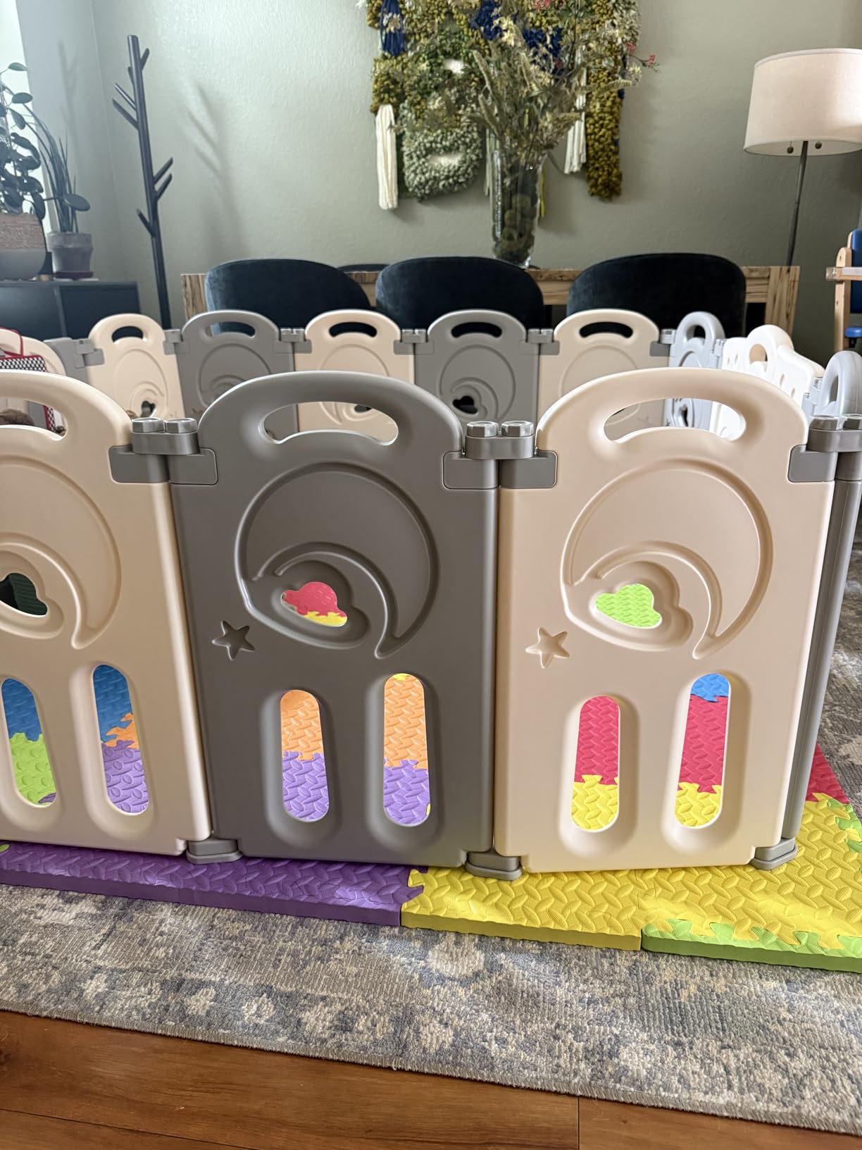 Fortella Cloud Castle Foldable Playpen, Baby Safety Play Yard with Writing Whiteboard and Activity Wall, Pack and Play for Toddlers 1-3, Indoors or Outdoors (Multicolor 14 Panel) customer photo 2
