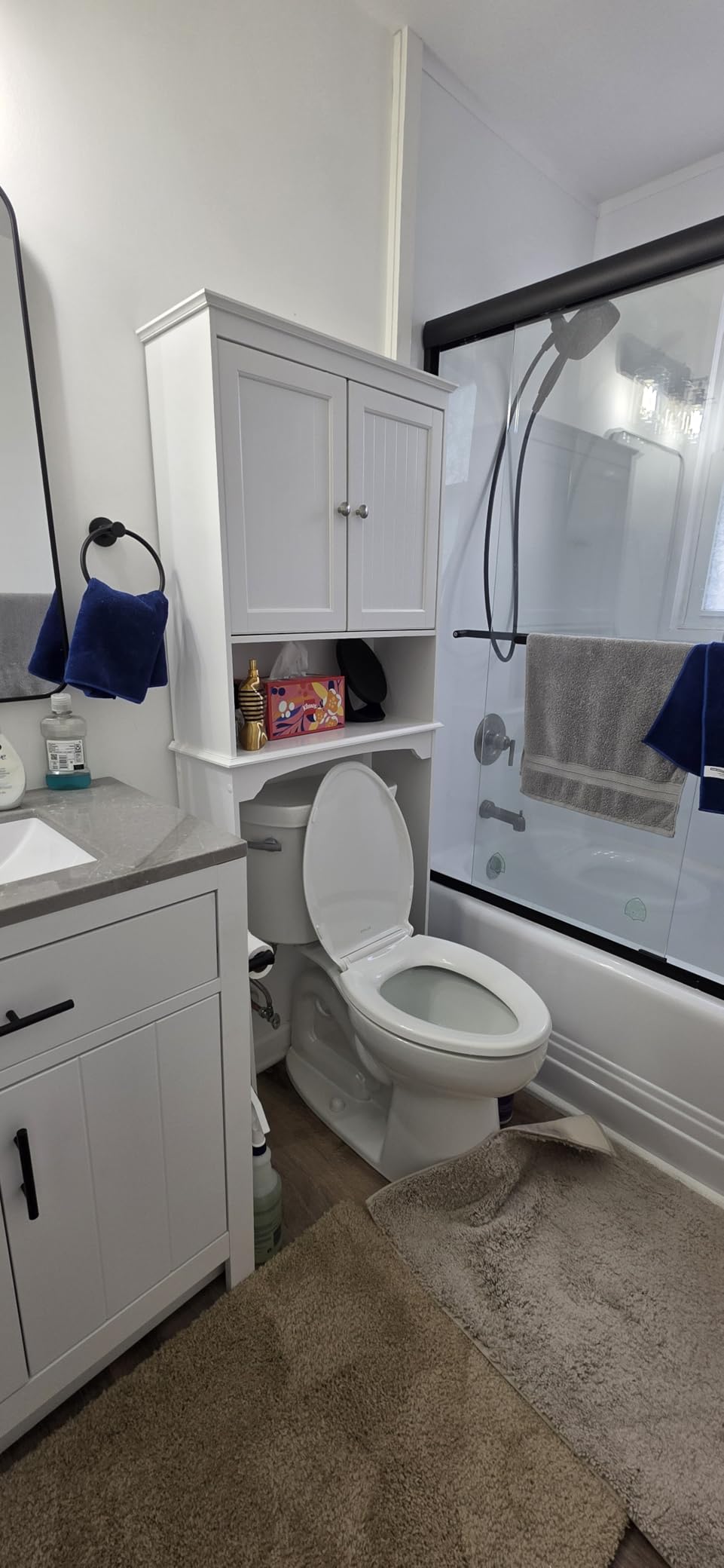 Spirich Over The Toilet Storage Cabinet with Doors, Bathroom Organizer | White, Adjustable Shelf, Anti-Tip Fitting, FSC-Certified MDF, Beadboard Design, 33.3