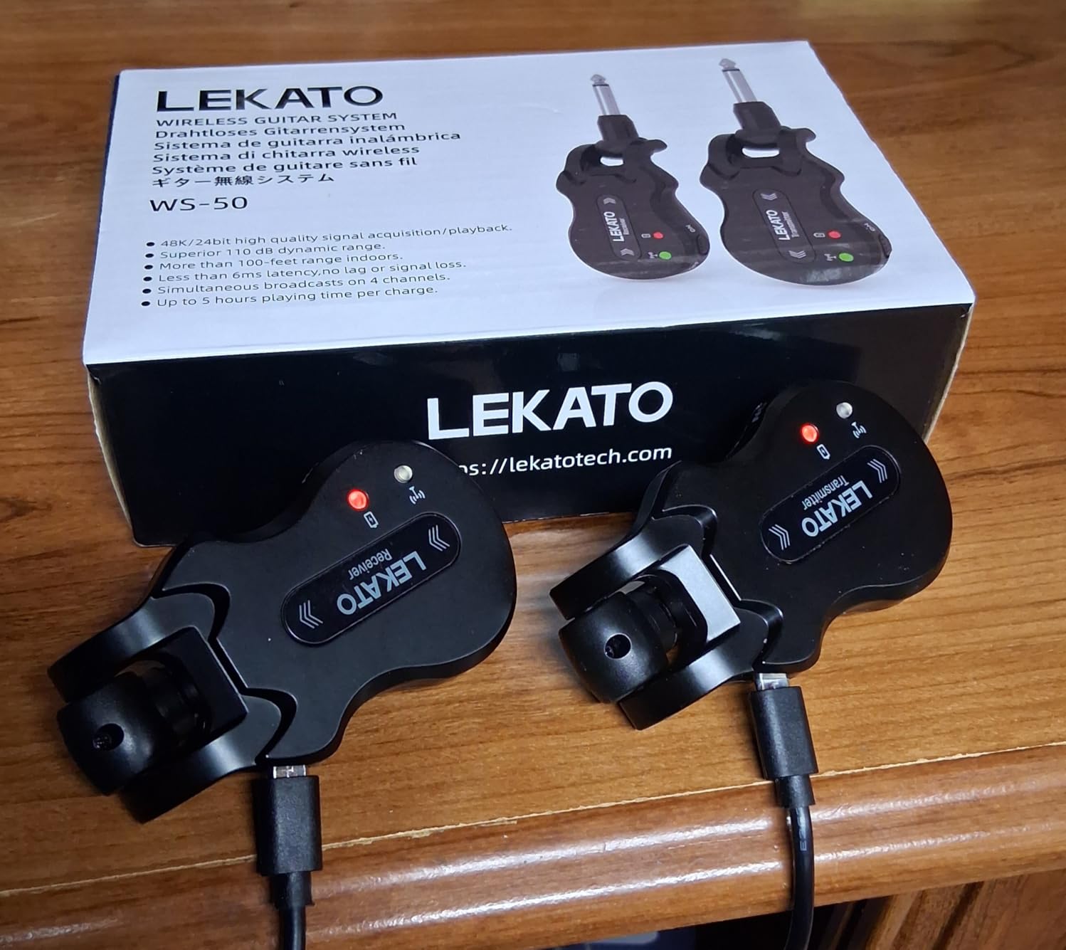 LEKATO Wireless Guitar System 5.8 Wireless Guitar Transmitter Receiver Rechargeable Audio Wireless Transmitter Receiver 4 Channels Transmission Range for Electric Guitar Bass customer photo 1