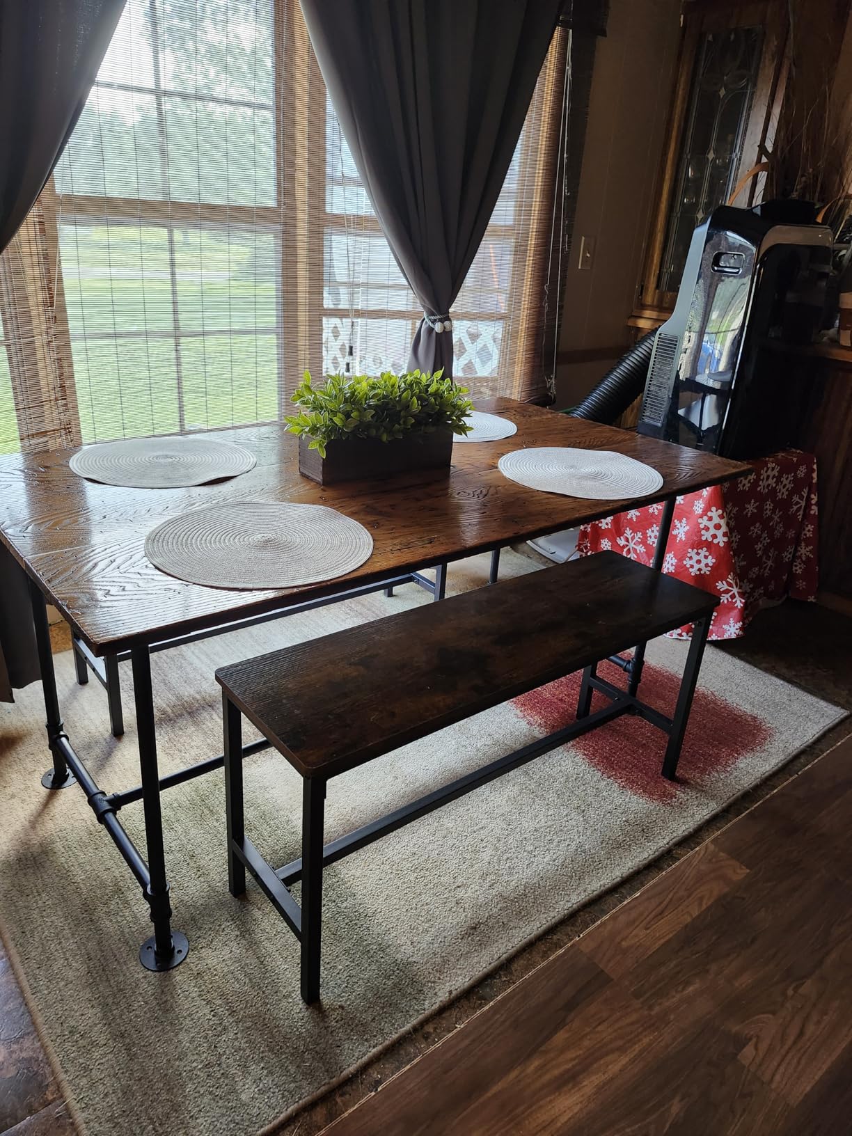 VASAGLE Dining Bench, Pair of 2, Industrial Style, Steel Frame, for Kitchen, Living Room, 12.8 x 42.5 x 19.7 Inches, Rustic Brown + Black, UKTB33X customer photo 2
