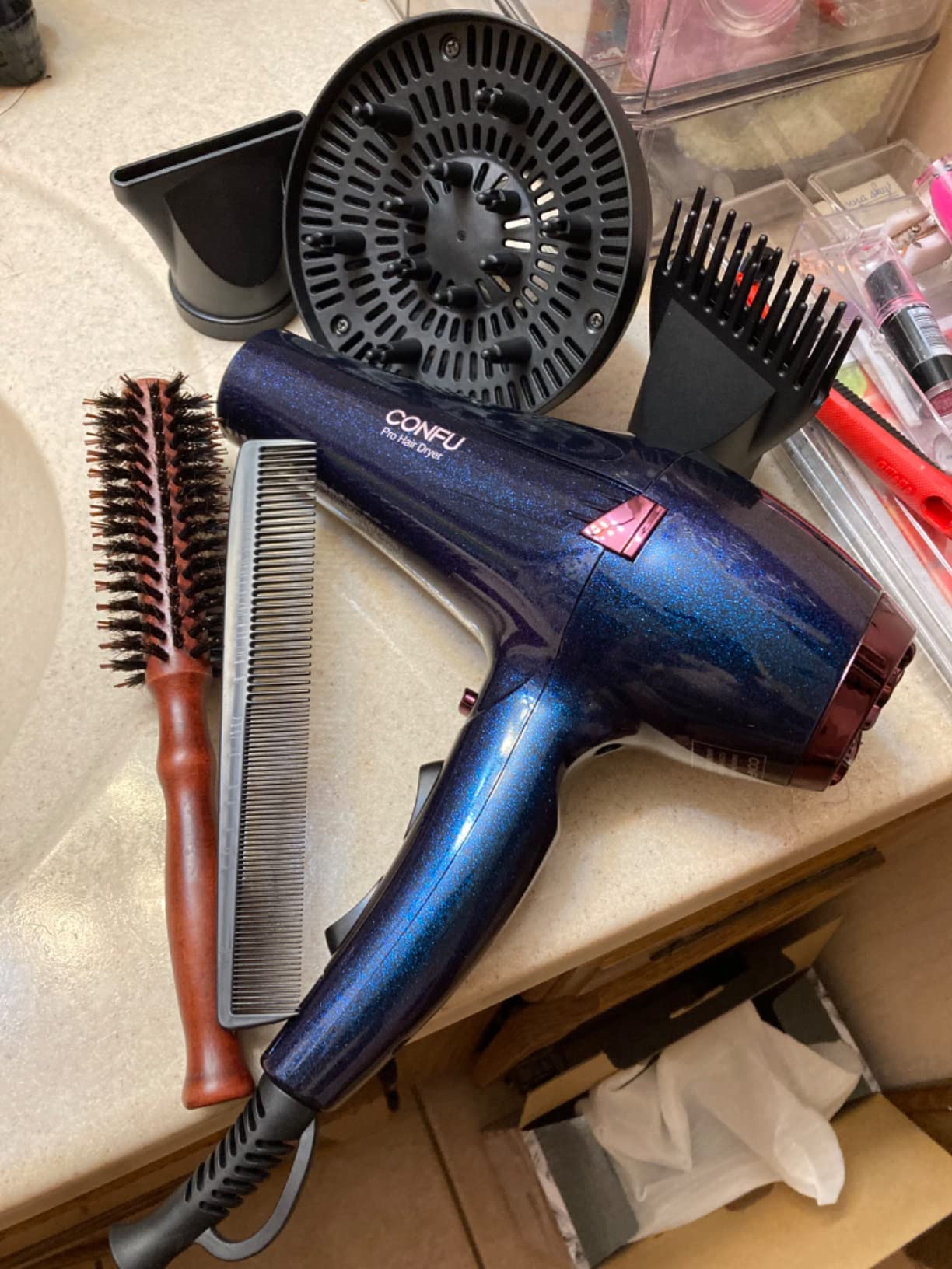 CONFU Hair Dryer Pro, Professional Ionic Salon Blow Dryer with Diffuser for Women and Men, 5X Fast Drying, Powerful and Quiet Hair Blow Dryer for Fast & Easy Styling (1875 Watts) customer photo 1