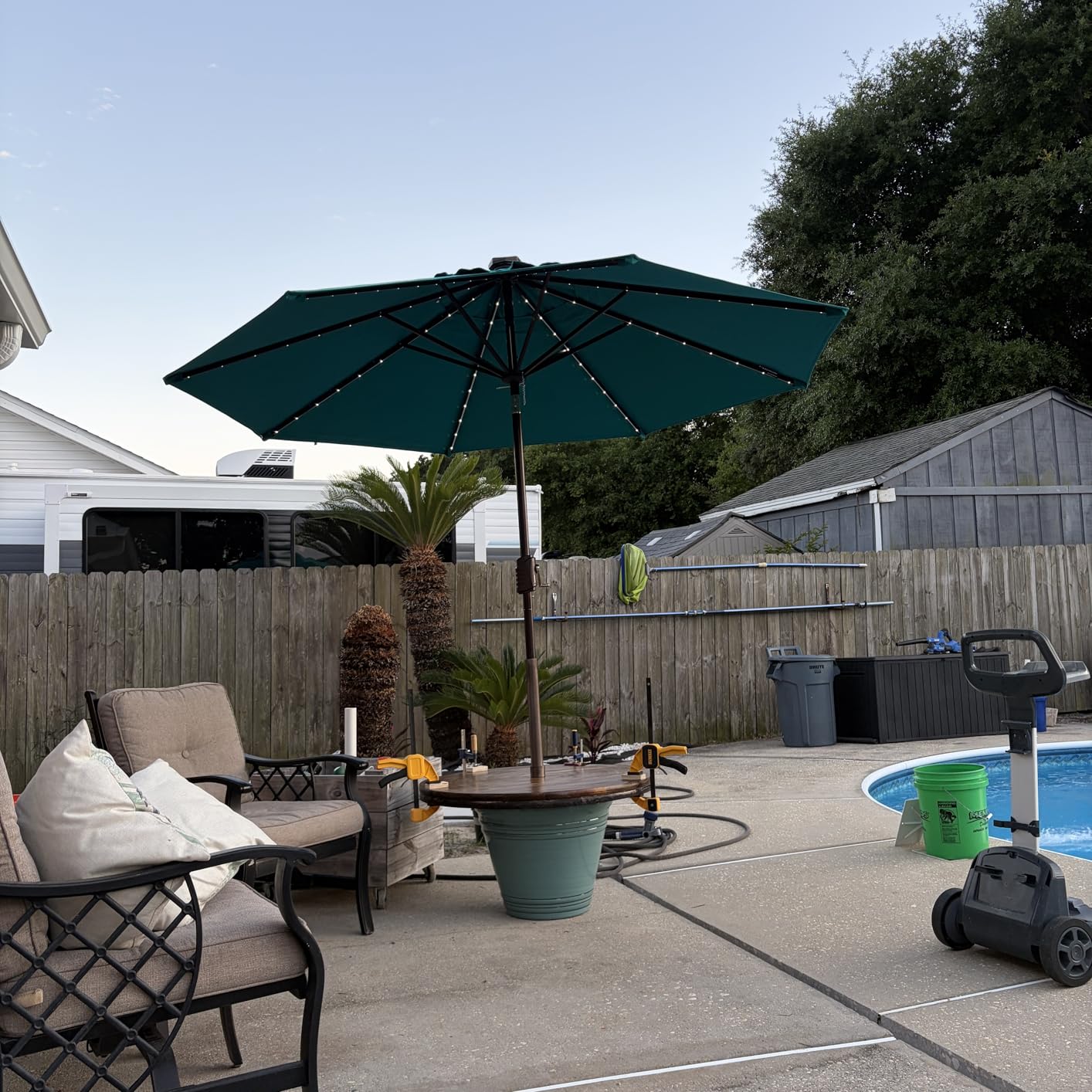 EliteShade USA 10-Year-Non-Fading 9ft 3-Tier Market Patio Umbrella, Commercial Table Umbrella with 80 Solar LED Lights, Crank Open, Windproof & UPF 50+ UV Protection for Garden, Deck, Pool, Backyard, Heather Beige customer photo 1