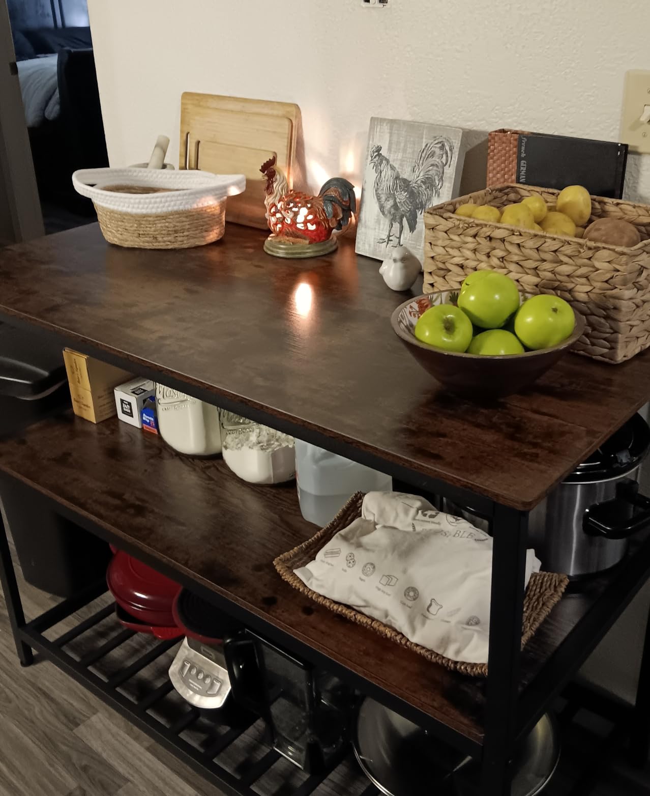 VASAGLE Kitchen Island with 3 Shelves, 47.2 Inches Width Kitchen Shelf with Large Worktop, Stable Steel Structure, Industrial, Easy to Assemble, Rustic Brown and Black UKKI01BX customer photo 1