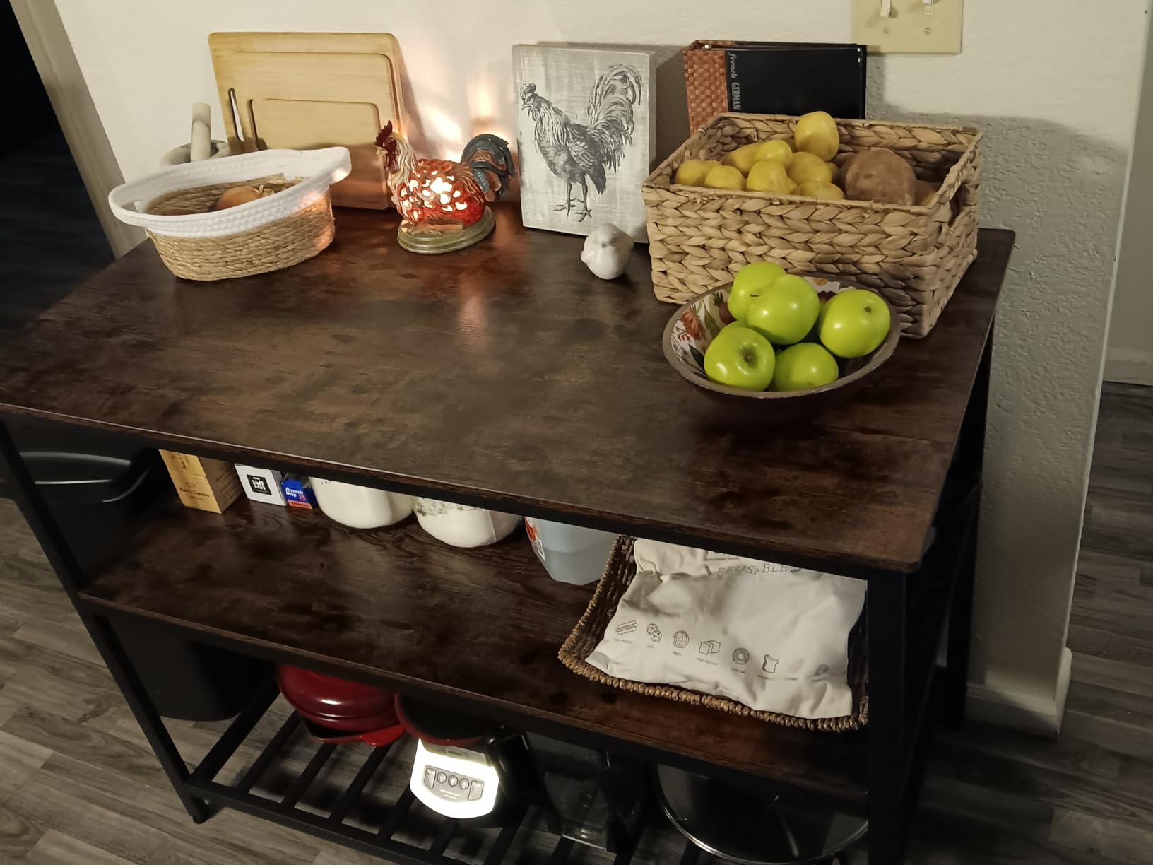 VASAGLE Kitchen Island with 3 Shelves, 47.2 Inches Width Kitchen Shelf with Large Worktop, Stable Steel Structure, Industrial, Easy to Assemble, Rustic Brown and Black UKKI01BX customer photo 2