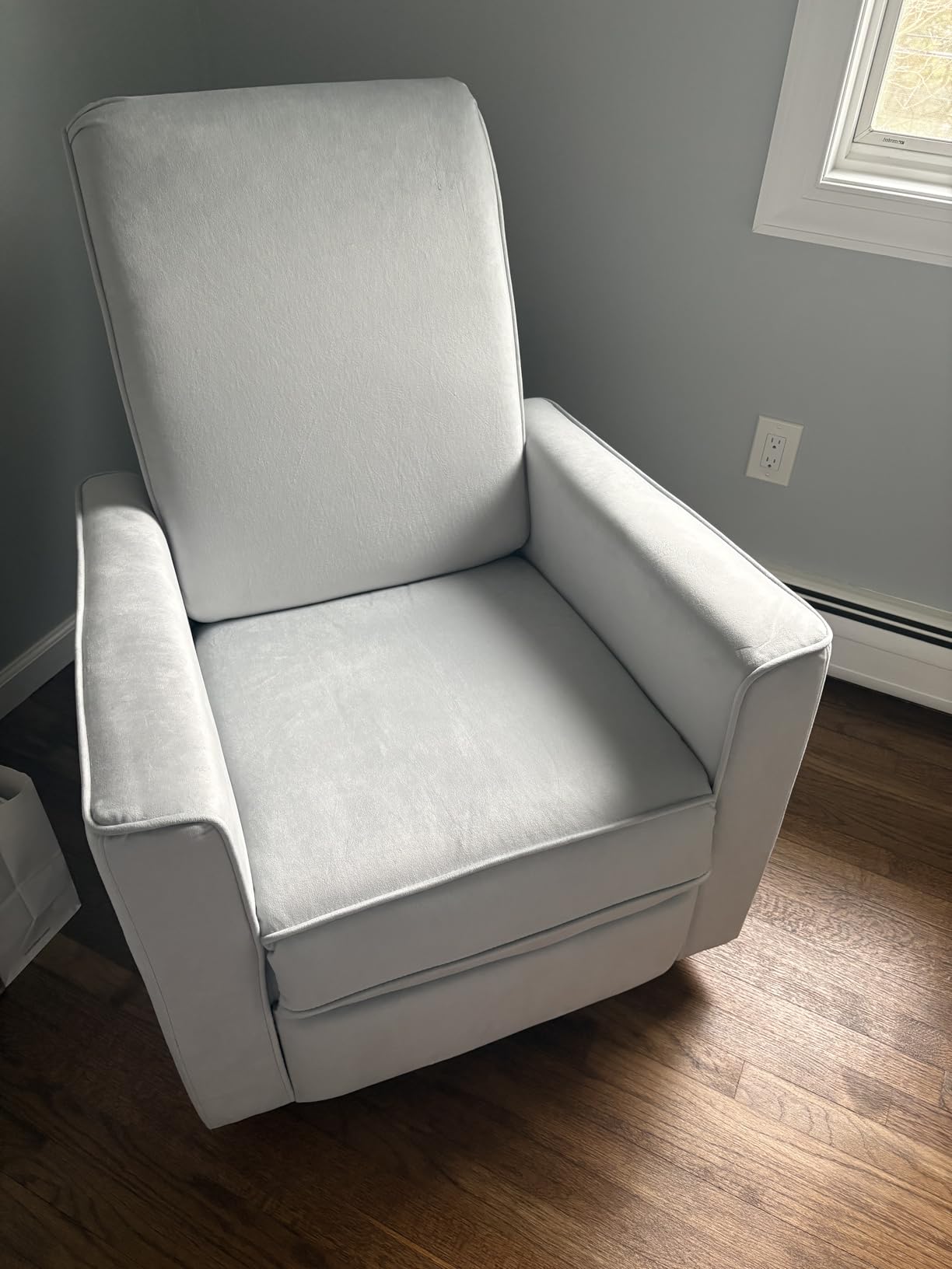Evolur Raleigh Upholstered Manual Glider Recliner - Rocking & 360° Swivel with Smooth Glide - Greenguard Gold & FSC Certified - Modern Nursery and Living Room Chair in Grey customer photo 1