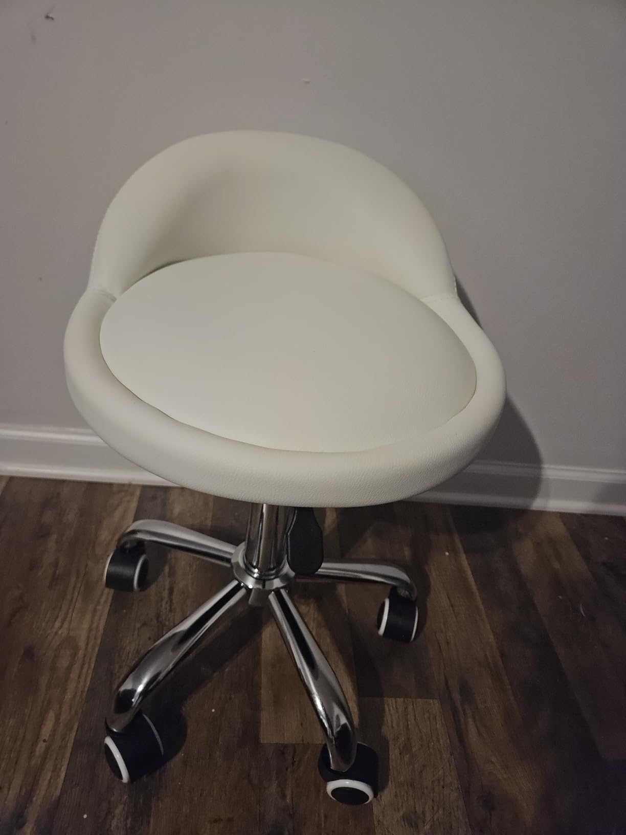 KKTONER PU Leather Round Rolling Stool with Back Rest Height Adjustable Swivel Drafting Work SPA Task Chair with Wheels Pink customer photo 2