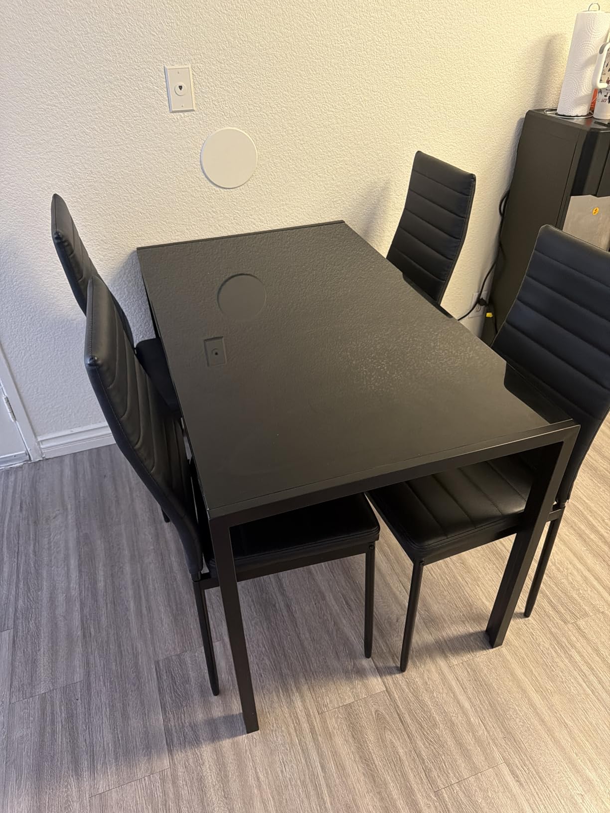 FDW | 5-Piece Dining Table Set | Black | Glass Kitchen Table with 4 Upholstered Chairs and Faux Leather Cushions | Space-Saving and Modern Design | for Dining Room, Easy to Assemble customer photo 2