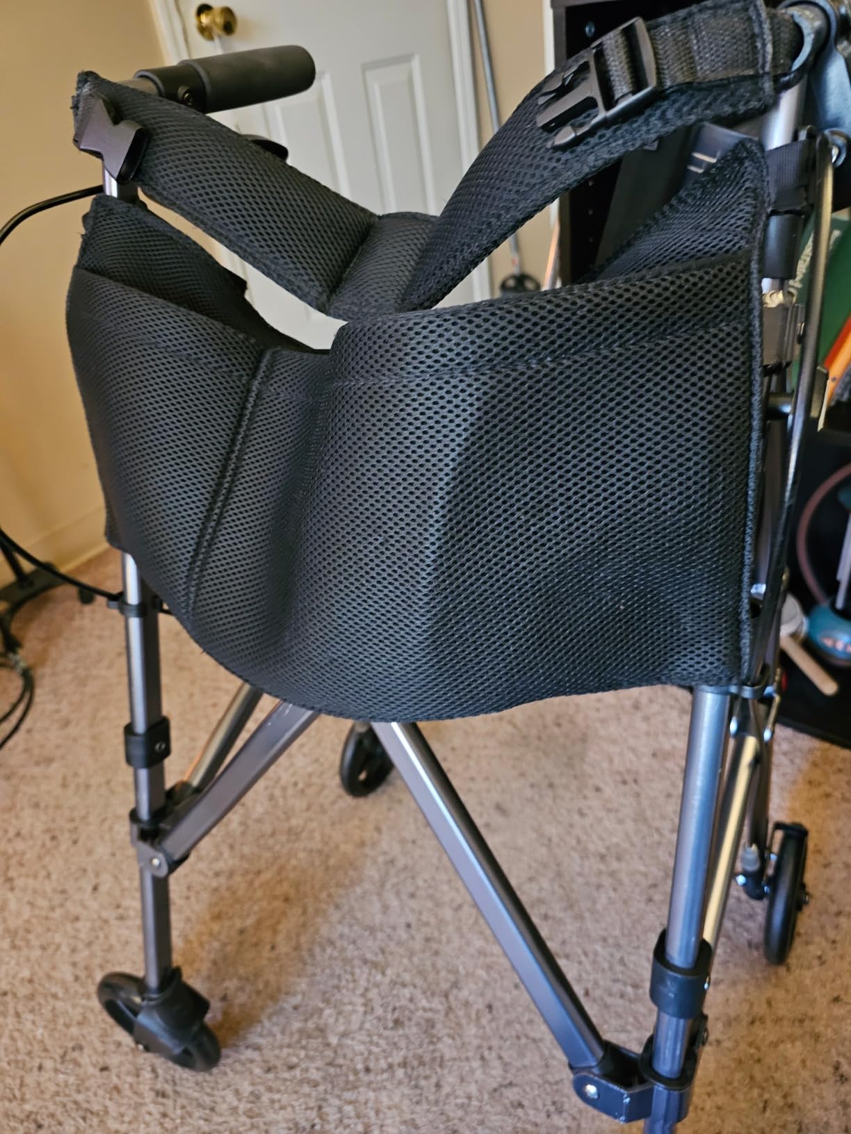 Stander Space Saver Rollator, Lightweight Folding Rolling Walker with Seat for Seniors & Adults, 4-Wheel Mobility Aid with 6-inch Wheels, Locking Brakes & Padded Seat with Backrest, Black Walnut customer photo 2
